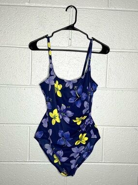 < Vintage Cole of California Blue Floral One Piece Swimsuit >
